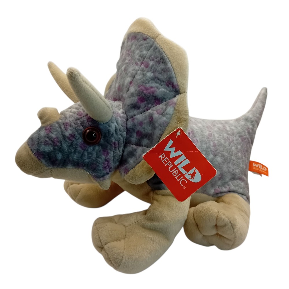 New NWT Wild Republic Jurassic Triceratops Plush Dinosaur Stuffed Animal Toy 14"